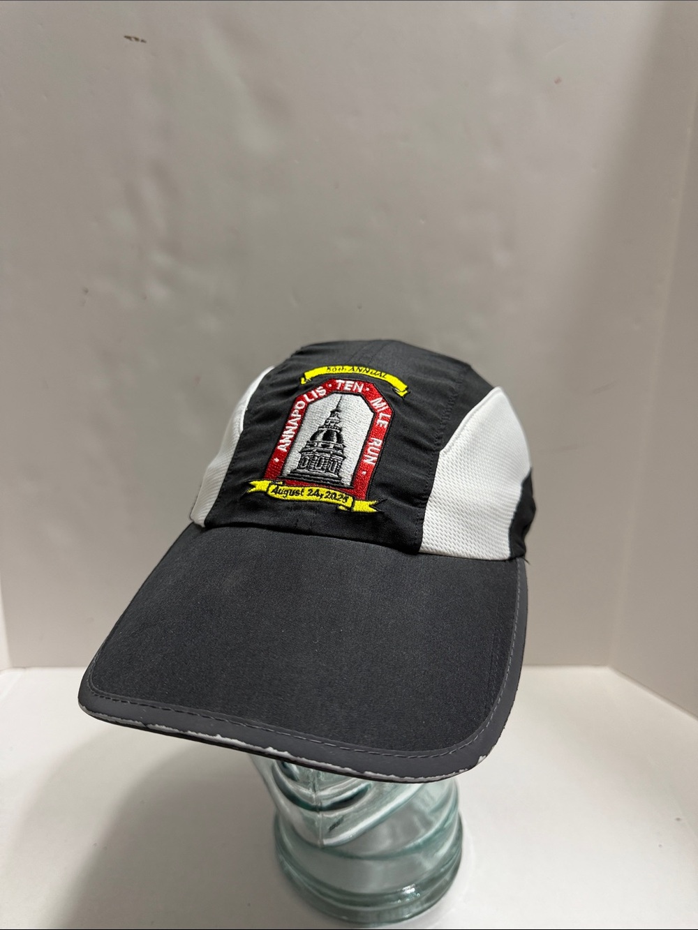 Black and White Running Cap, Annapolis Ten Mile Run 2025, 50th Annual